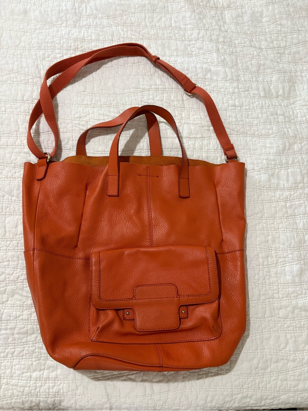 Banana Republic Orange Leather Tote with Front Pocket